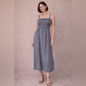 Old Navy Ditsy Floral Print Smocked A-Line Cutout Midi Dress Navy Size XL